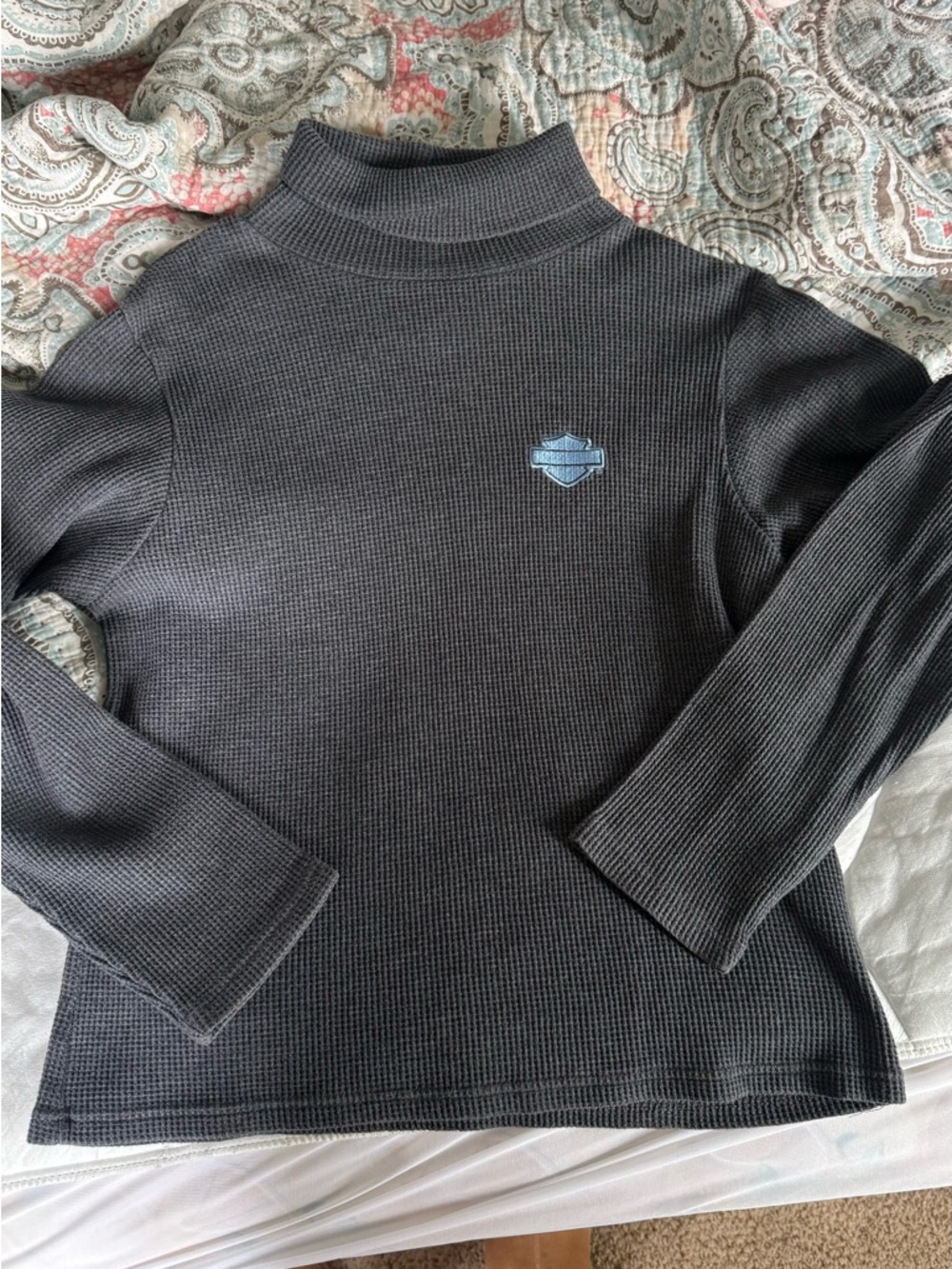 Vintage Harley-Davidson Women's Charcoal Waffle Mock Neck